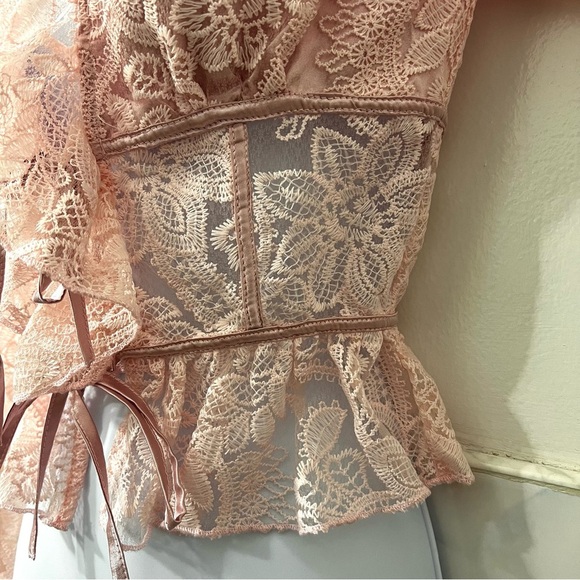 Womens S Embroidered Lace Sheer Pink Top Fairy Barbie Feminine Coquette Romantic - Picture 6 of 12